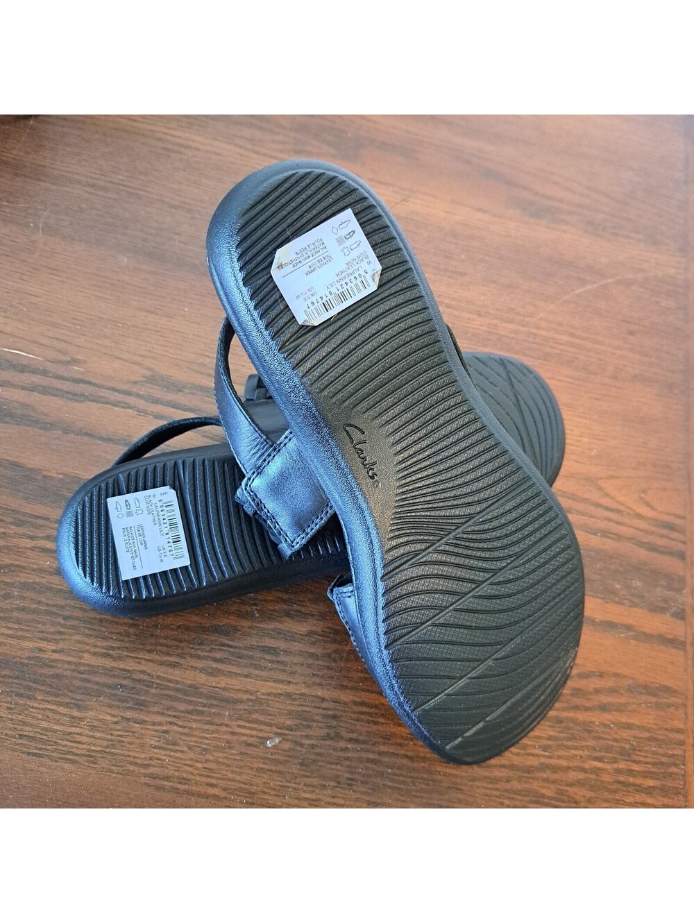 Clarks Collection Women's Black Leather Natural Lily Comfort Sandals Size 7.5